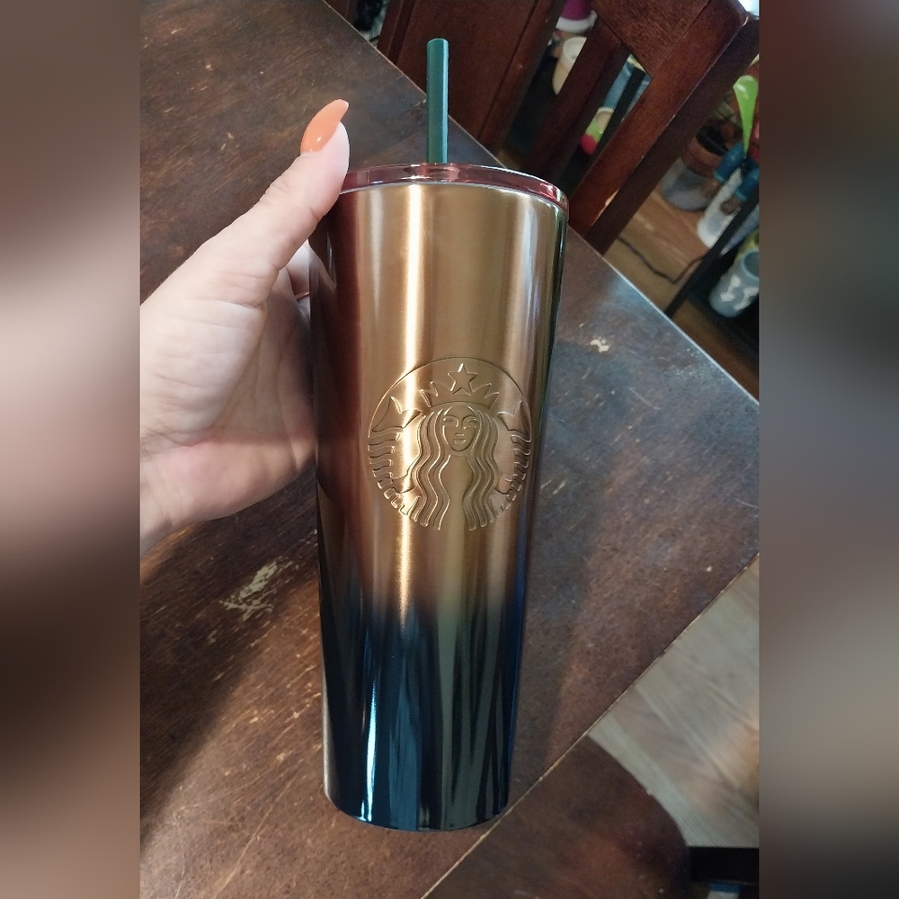 Starbucks Metallic Gold Copper, Dark Green Ombre 24oz Tumbler